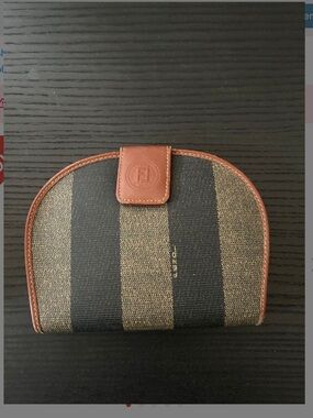 Fendi Pequin Striped Canvas Coin Purse with Leather Trim